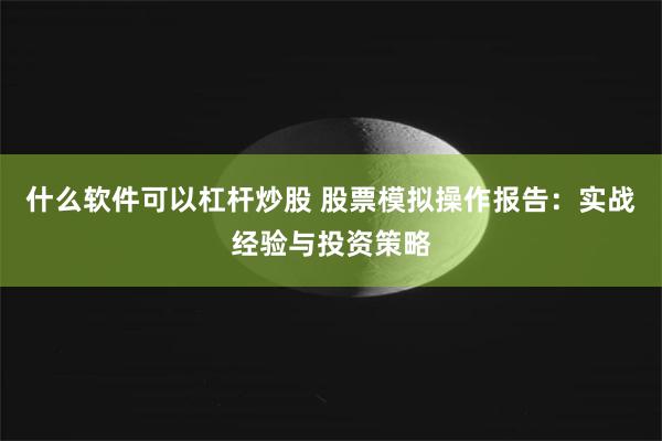 什么软件可以杠杆炒股 股票模拟操作报告：实战经验与投资策略